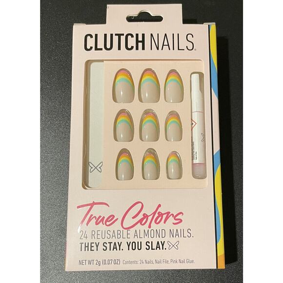 Clutch Nails True Colors 24 Reusable Almond Rainbow Tip Fake Nails - Picture 1 of 1